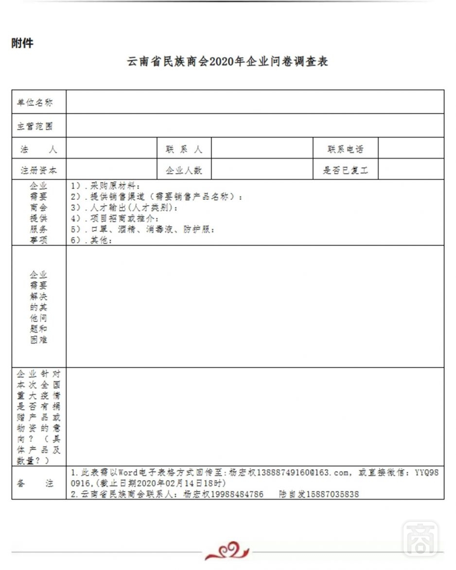 關(guān)于填報(bào)云南省民族商會(huì)2020年企業(yè)問卷調(diào)查表的通知2.jpg