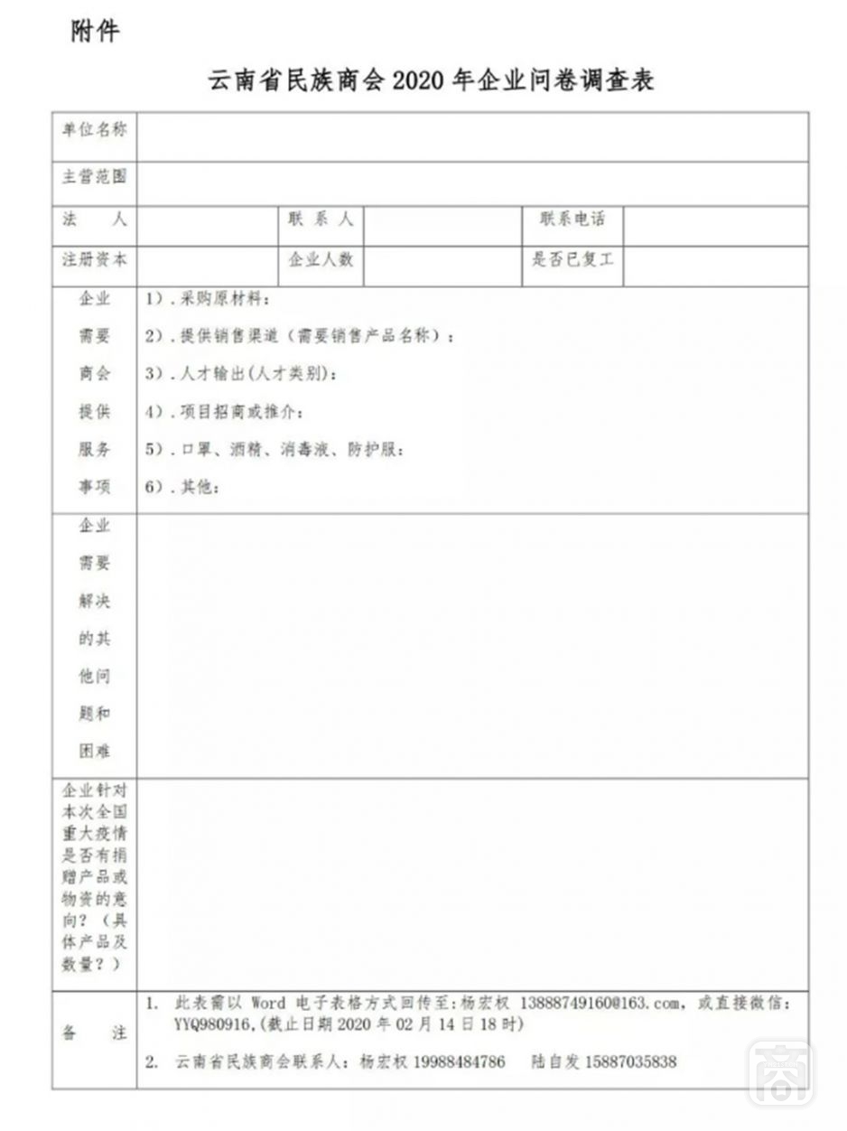 關(guān)于填報(bào)云南省民族商會(huì)2020年企業(yè)問卷調(diào)查表的通知3.jpg